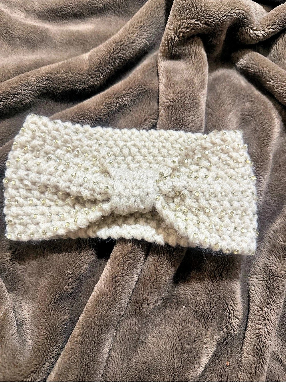 Beaded Knit Headband in Cream Like New